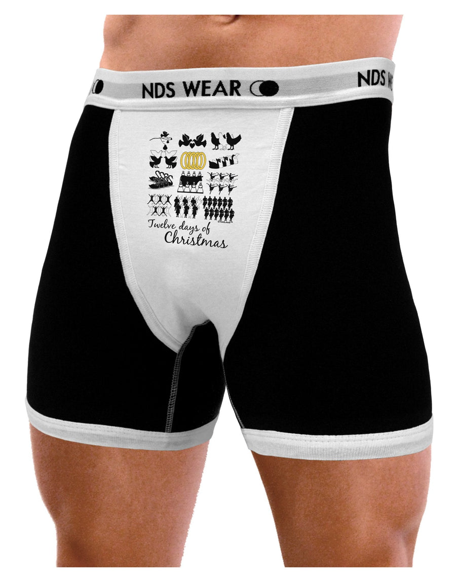 12 Days of Christmas Text Color Mens Boxer Brief Underwear-Boxer Briefs-NDS Wear-Black-with-White-Small-NDS WEAR