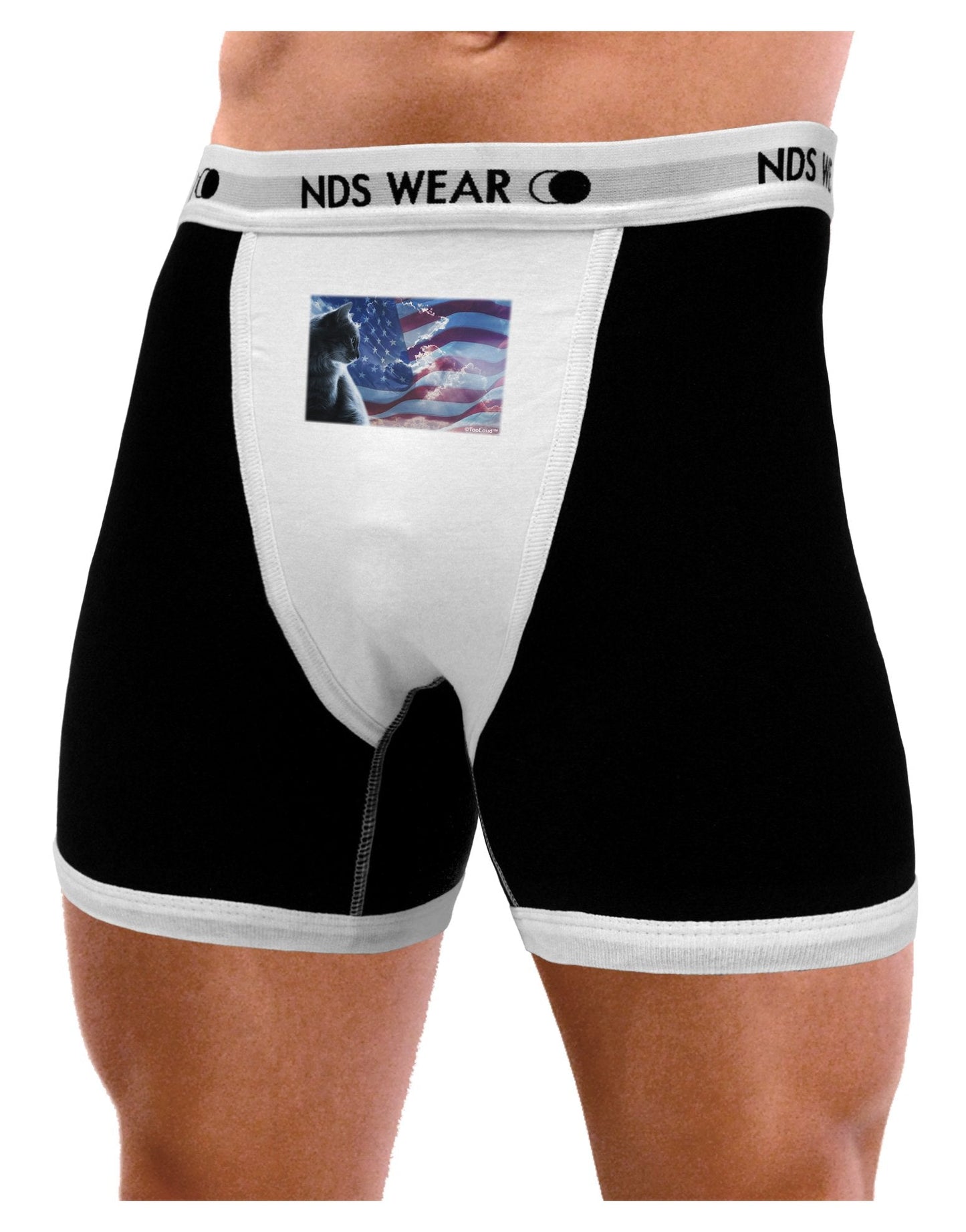 All American Cat Mens Boxer Brief Underwear by TooLoud-Boxer Briefs-NDS Wear-Black-with-White-Small-NDS WEAR