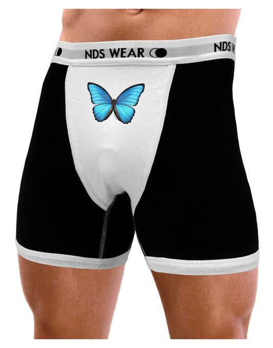 Big Blue Butterfly Mens Boxer Brief Underwear-Boxer Briefs-NDS Wear-Black-with-White-Small-NDS WEAR