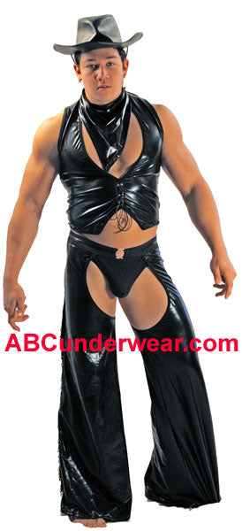 Black Pleather Cowboy Costume-Mens Costume-NDS WEAR-Small-Medium-Black-Black-NDS WEAR