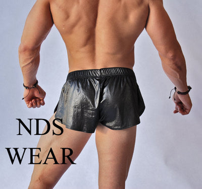 Black Pleather Side Split Shorts-NDS Wear-NDS Wear-NDS WEAR