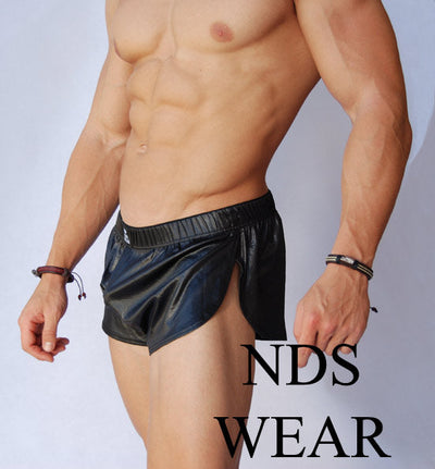 Black Pleather Side Split Shorts-NDS Wear-NDS Wear-Small-NDS WEAR