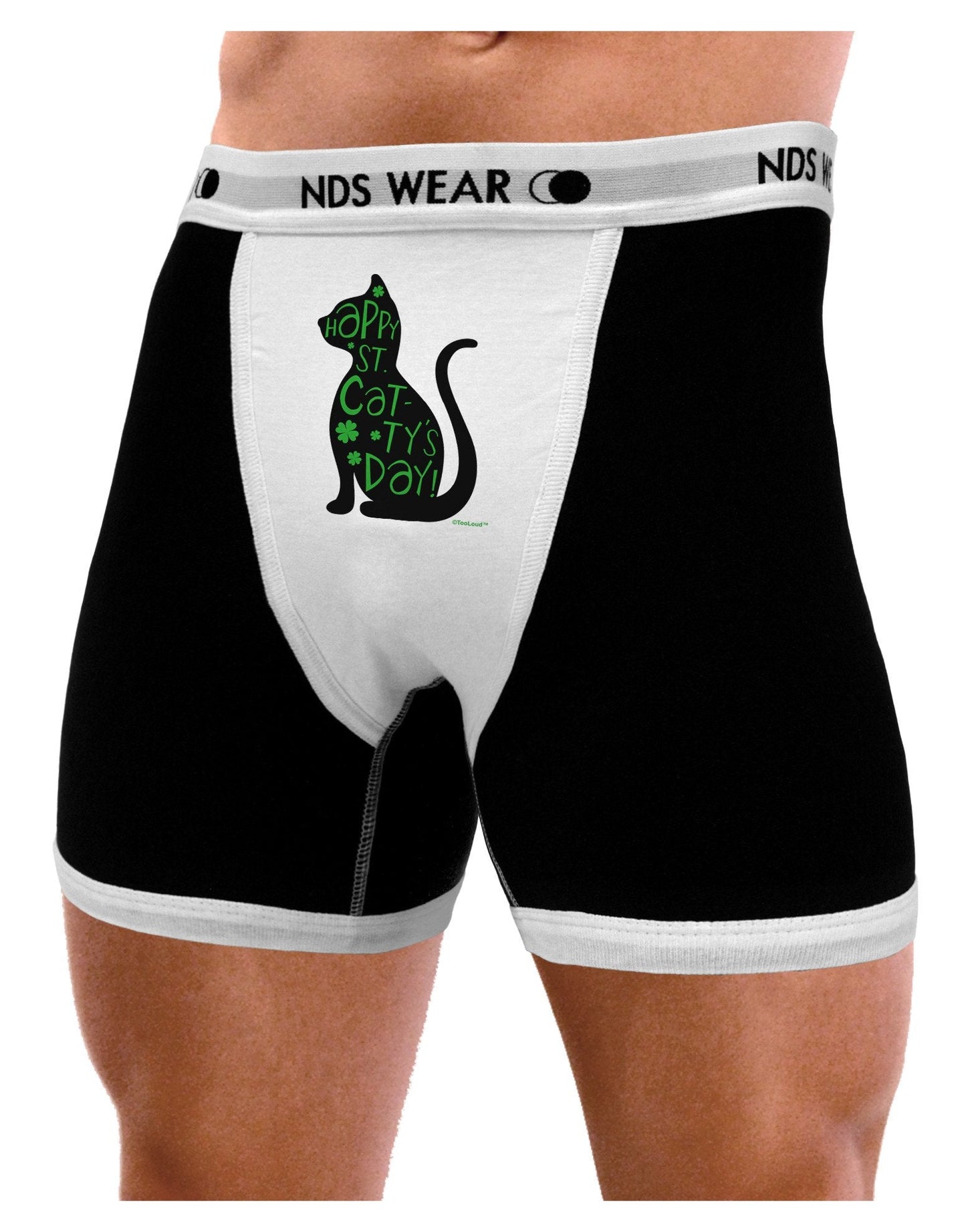 Happy St. Catty‘s Day - St. Patrick‘s Day Cat Mens Boxer Brief Underwear by TooLoud-Boxer Briefs-TooLoud-Black-with-White-Small-NDS WEAR