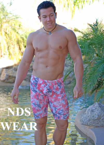 Hibiscus Performance Racing Jammer Swimsuit for Men-NDS Wear-NDS WEAR-Small-Red-Hibiscus-NDS WEAR