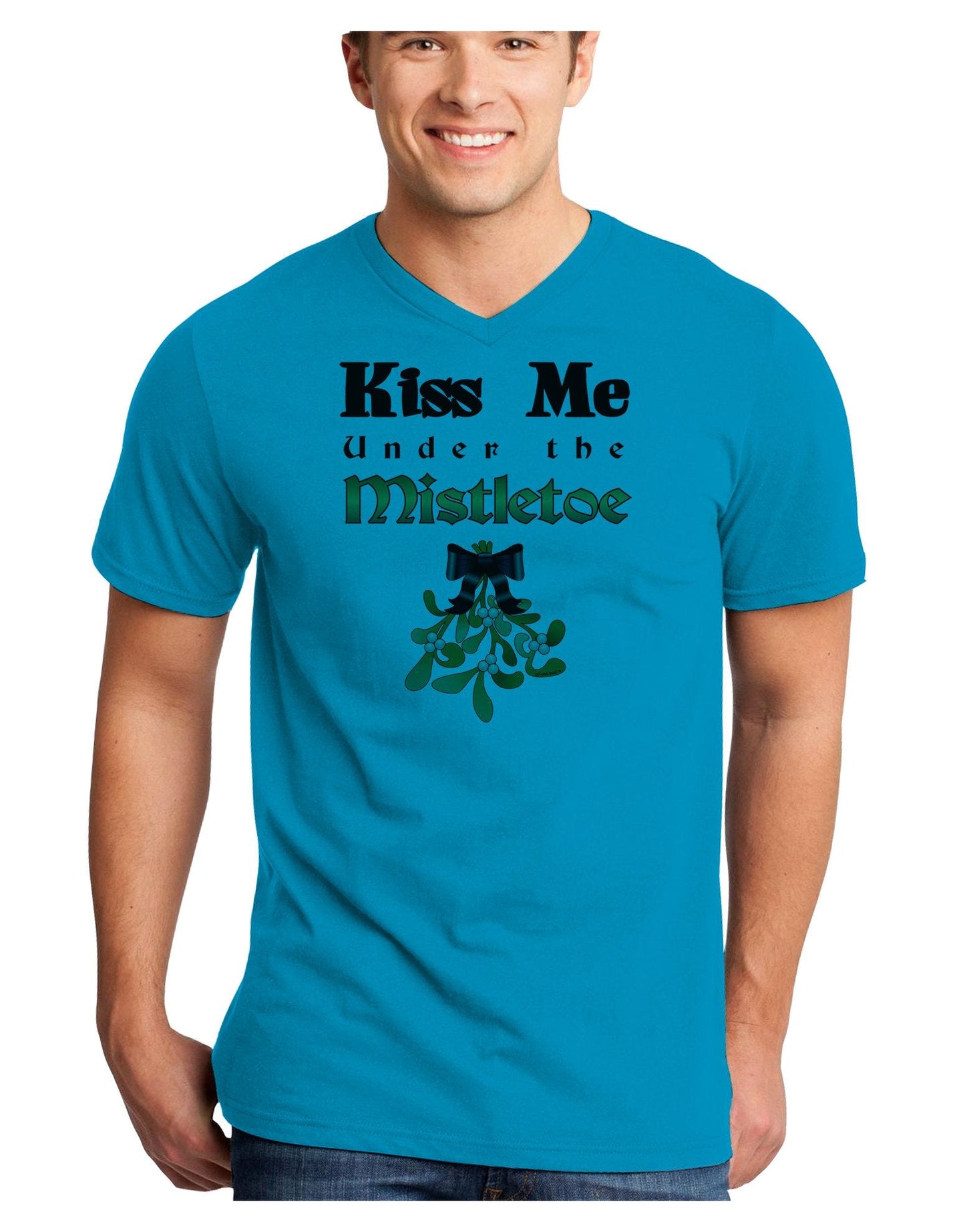 Kiss Me Under the Mistletoe Christmas Adult V-Neck T-shirt-Mens V-Neck-TooLoud-NDS WEAR