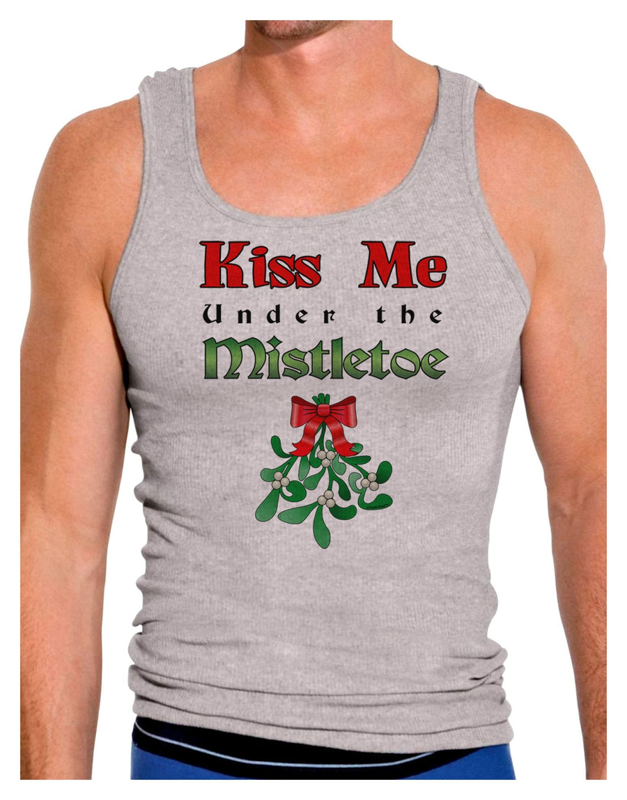 Kiss Me Under the Mistletoe Christmas Mens Ribbed Tank Top-Mens Ribbed Tank Top-TooLoud-White-Small-NDS WEAR