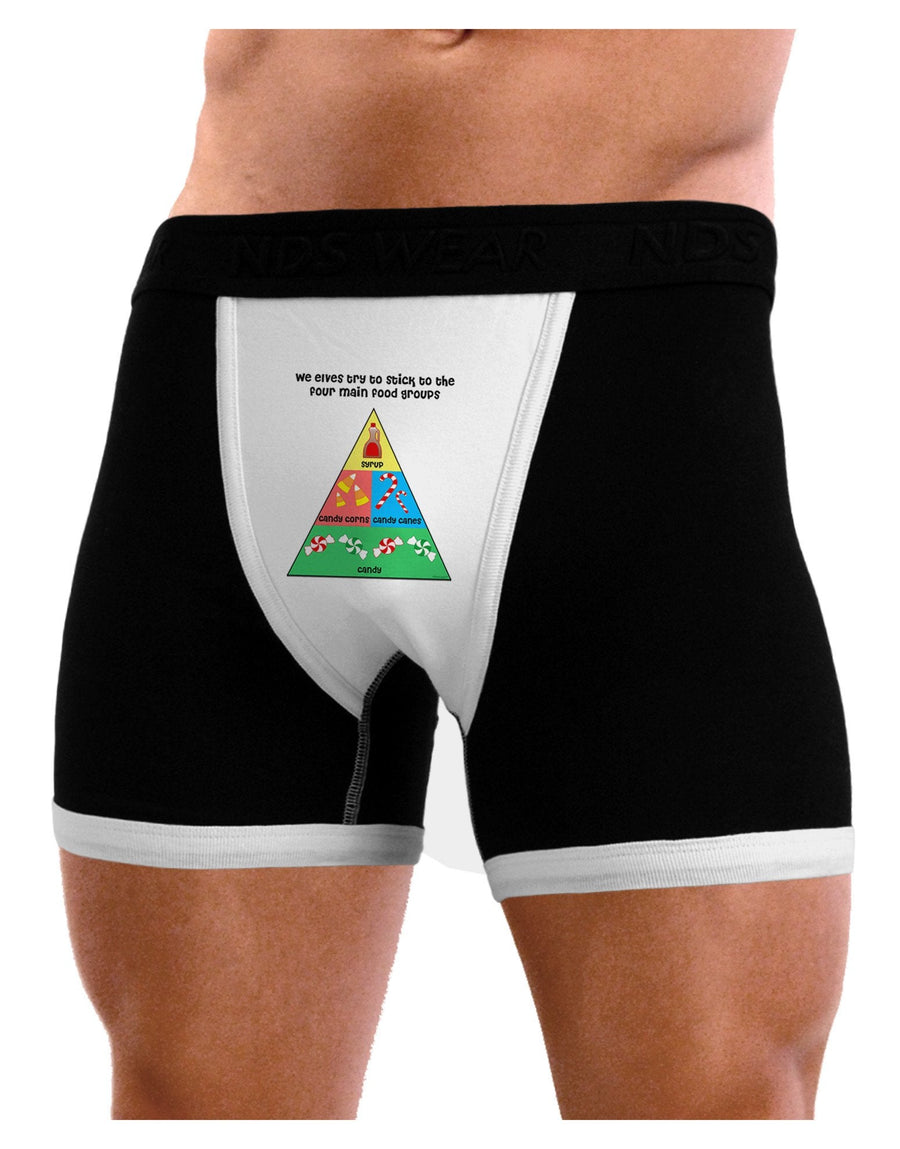 Main Food Groups of an Elf - Christmas Mens Boxer Brief Underwear-Boxer Briefs-NDS Wear-Black-with-White-Small-NDS WEAR