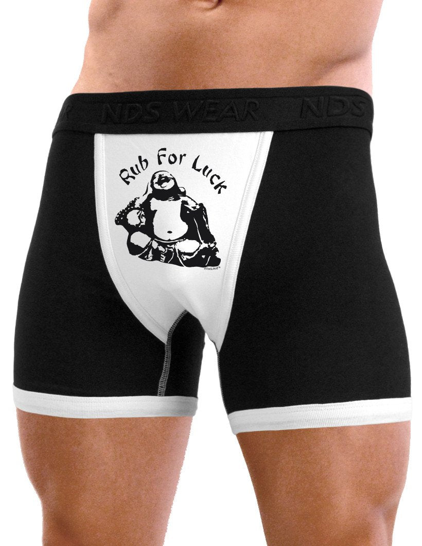 Mens Sexy Rub For Luck Buddha Boxer Brief Funny Underwear-NDS Wear-Black with White-Small-NDS WEAR