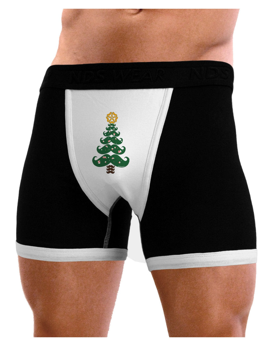 Mustache Christmas Tree Mens Boxer Brief Underwear-Boxer Briefs-NDS Wear-Black-with-White-Small-NDS WEAR