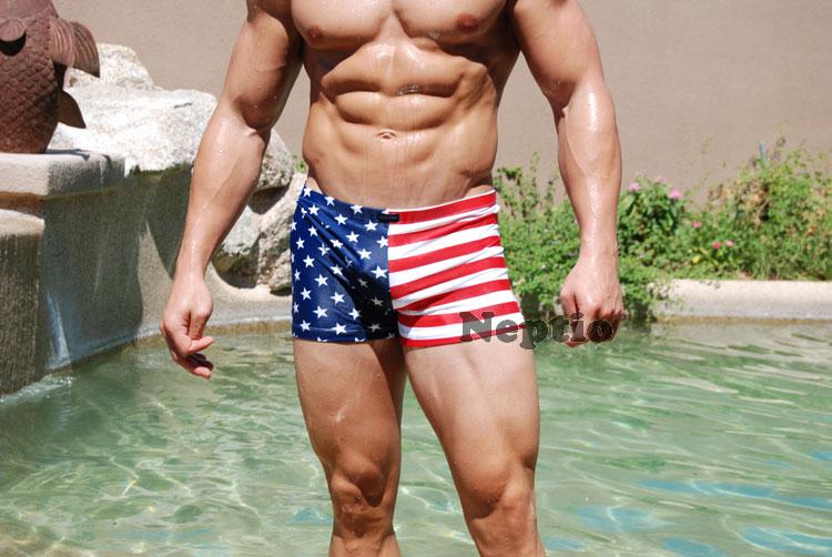 Neptio Men's Midcut Swimsuit - American Flag Design, Merica-Mens Squarecut Swimwear-NDS Wear-NDS WEAR