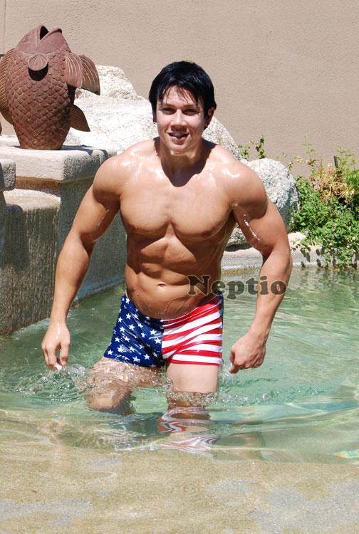 Neptio Men's Midcut Swimsuit - American Flag Design, Merica-Mens Squarecut Swimwear-NDS Wear-NDS WEAR