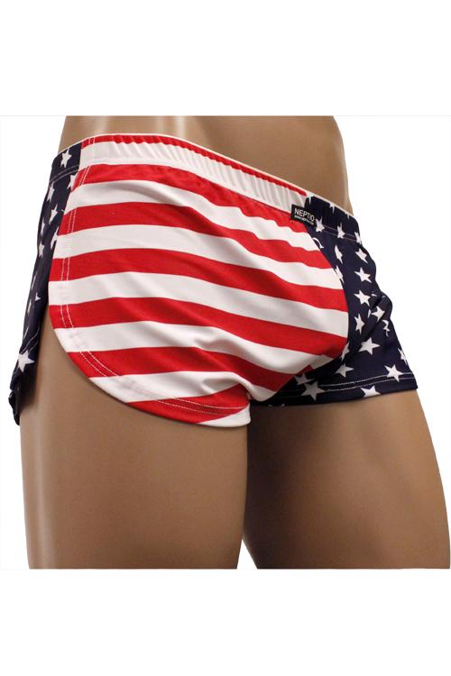Neptio USA Flag Retro Men's Athletic Side Split Shorts or Swimsuit-Swim Trunks-NDS Wear-NDS WEAR