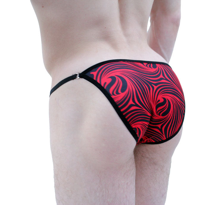 Red Black Cappuccino Stripes String Brief Underwear-Mens Bikini-NDS WEAR-NDS WEAR
