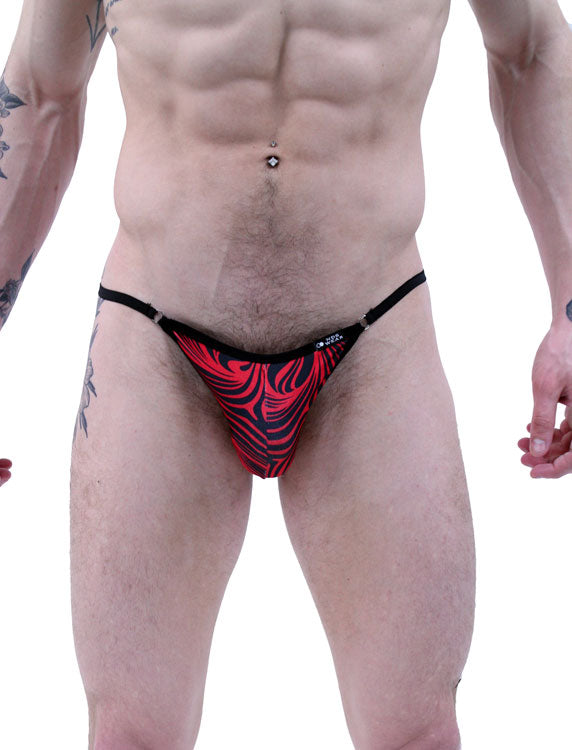 Red Black Cappuccino Stripes String Brief Underwear-Mens Bikini-NDS WEAR-NDS WEAR