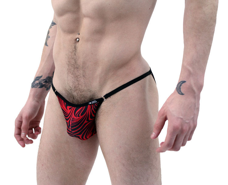 Red Black Cappuccino Stripes String Brief Underwear-Mens Bikini-NDS WEAR-Small-NDS WEAR