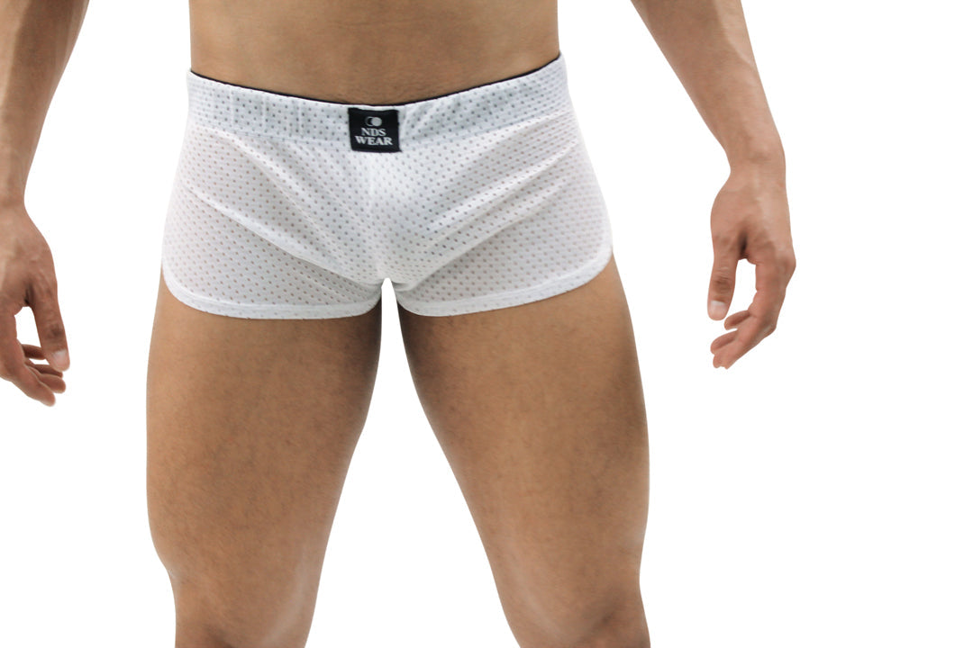 Retro Mesh Side Split Short, Sexy Men's Shorts-Mens Shorts-NDS WEAR-Small-White-NDS WEAR