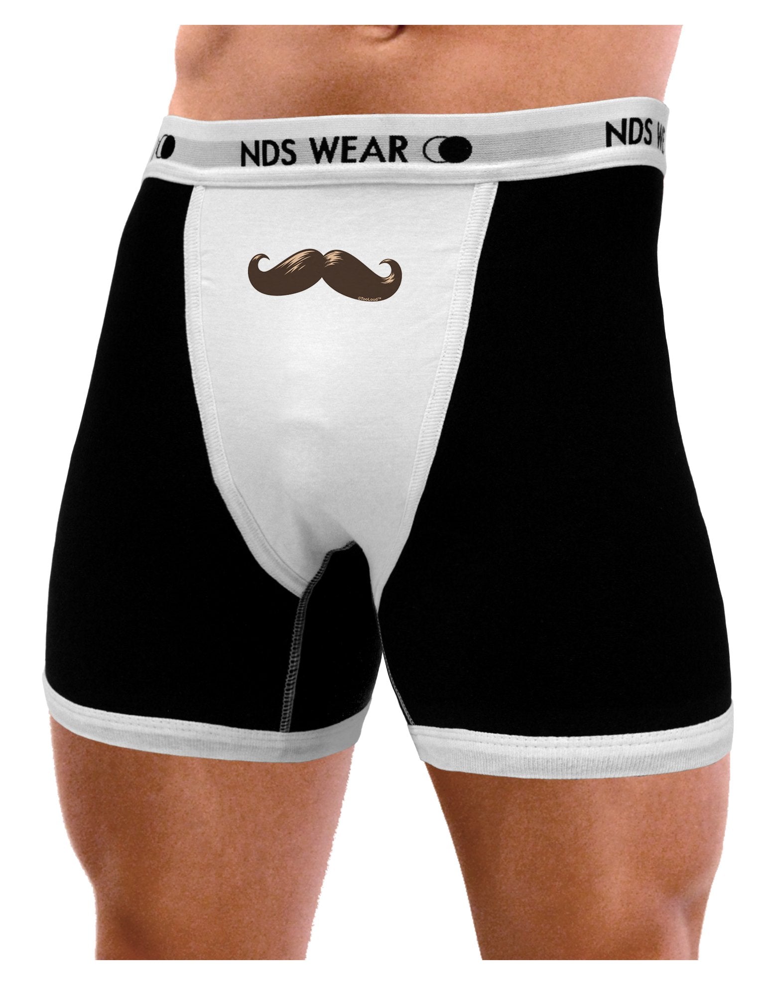 Big Brown Mustache Mens Boxer Brief Underwear-Boxer Briefs-NDS Wear-Black-with-White-Small-NDS WEAR