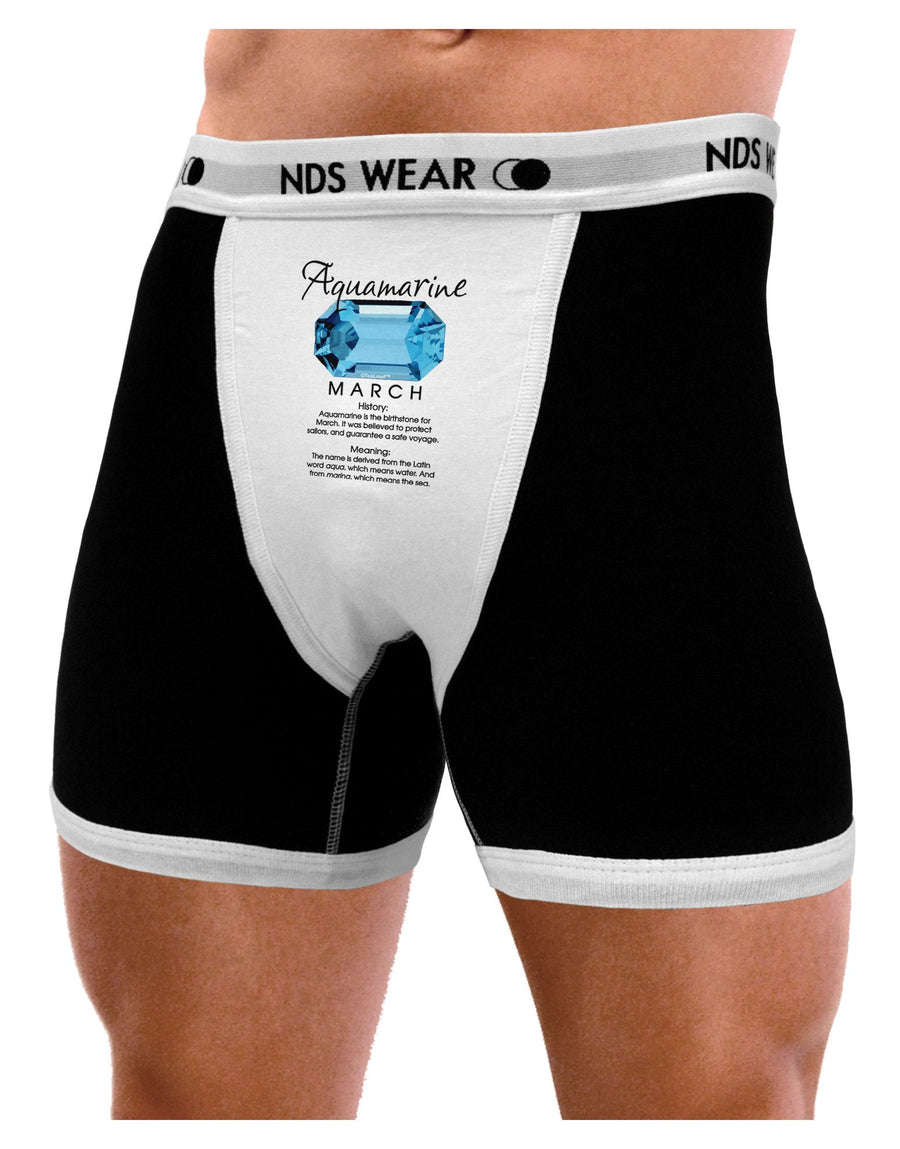 Birthstone Aquamarine Mens Boxer Brief Underwear-Boxer Briefs-NDS Wear-Black-with-White-Small-NDS WEAR