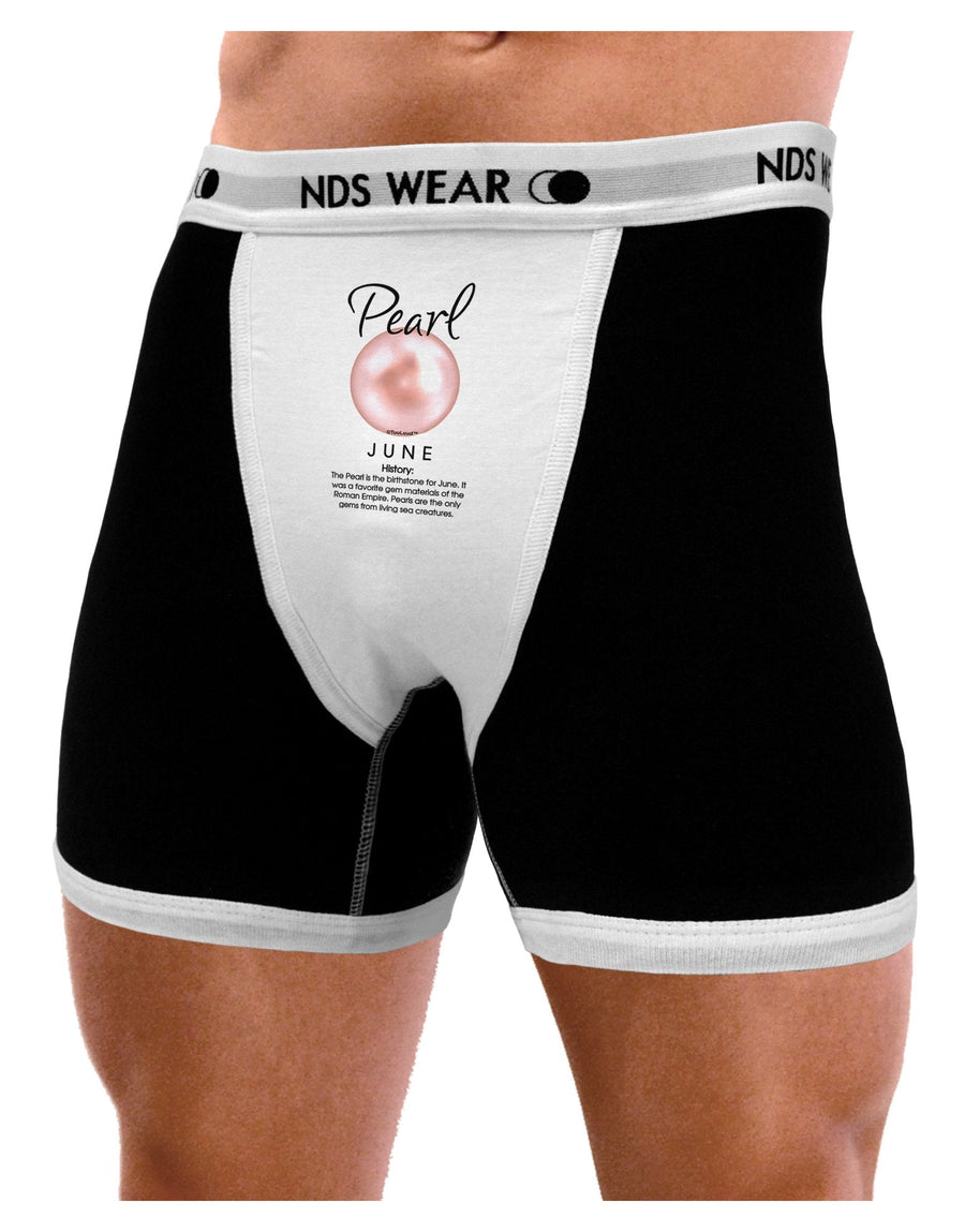 Birthstone Pearl Mens Boxer Brief Underwear-Boxer Briefs-NDS Wear-Black-with-White-Small-NDS WEAR