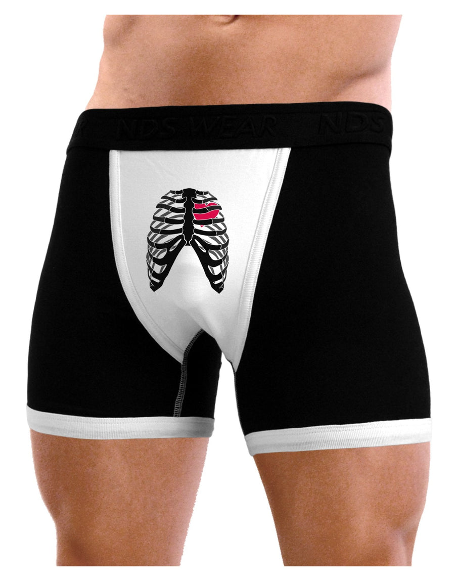 Black Skeleton Bones Ribcage with Heart Mens Boxer Brief Underwear-Boxer Briefs-NDS Wear-Black-with-White-Small-NDS WEAR