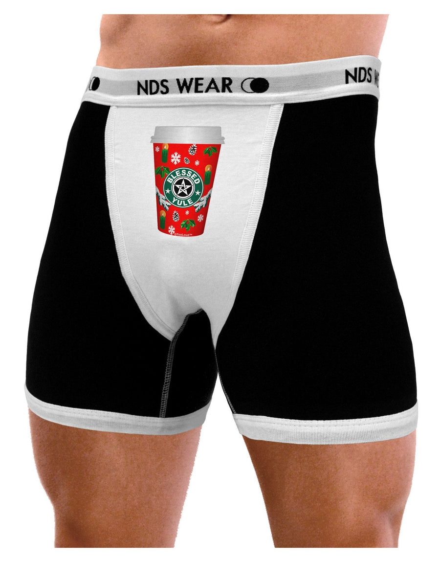 Blessed Yule Red Coffee Cup Mens Boxer Brief Underwear by NDS Wear-Boxer Briefs-NDS Wear-Black-with-White-XXX-Large-NDS WEAR