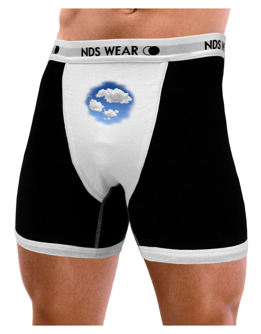 Blue Sky Puffy Clouds Mens Boxer Brief Underwear-Boxer Briefs-NDS Wear-Black-with-White-Small-NDS WEAR