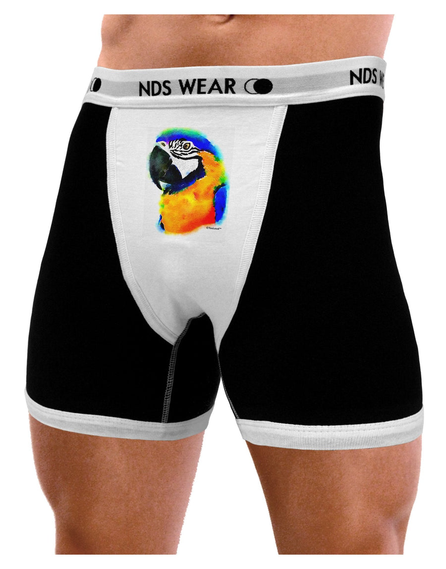 Brightly Colored Parrot Watercolor Mens Boxer Brief Underwear-Boxer Briefs-NDS Wear-Black-with-White-Small-NDS WEAR