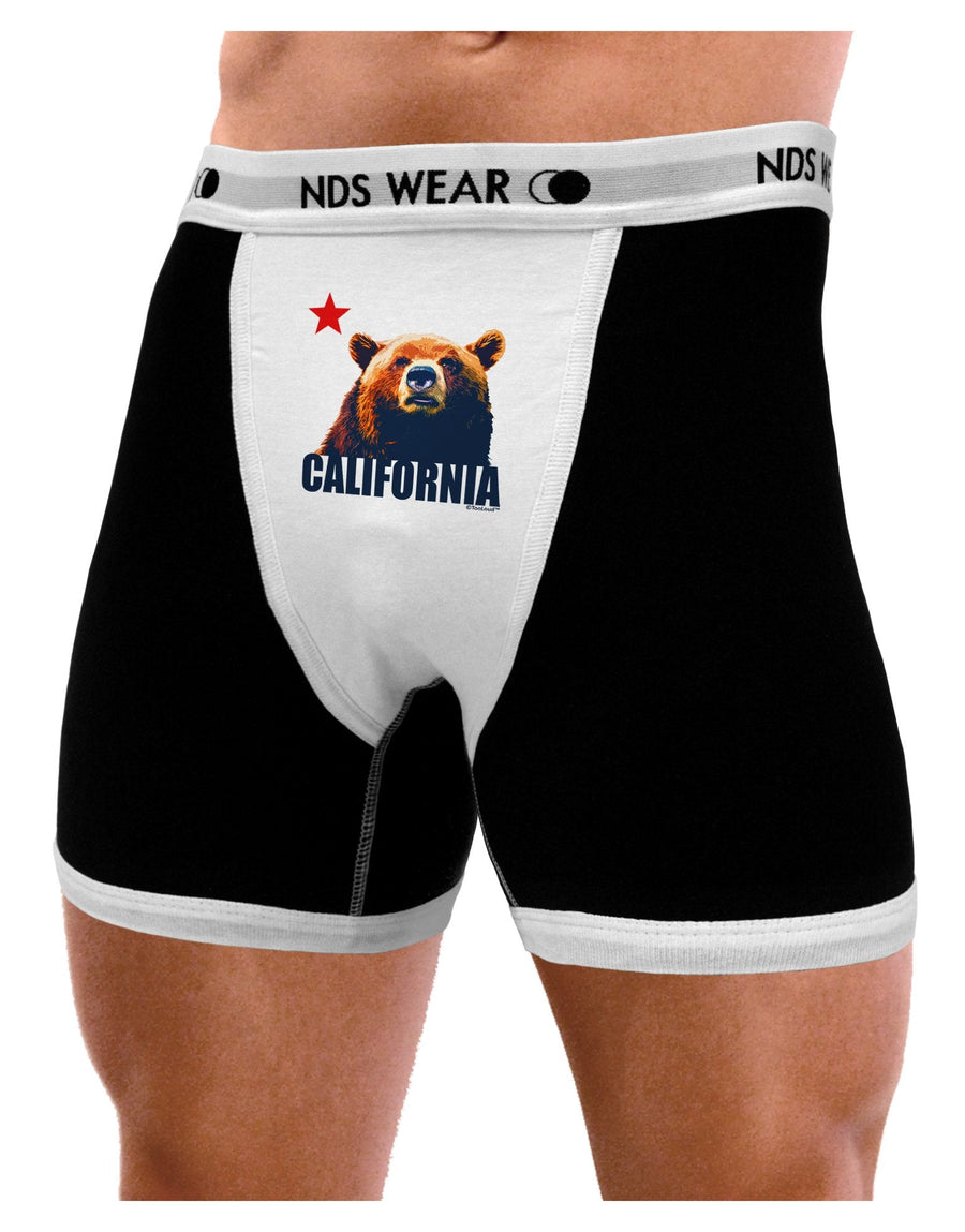 California Republic Design - Grizzly Bear and Star Mens Boxer Brief Underwear by TooLoud-Boxer Briefs-NDS Wear-Black-with-White-Small-NDS WEAR