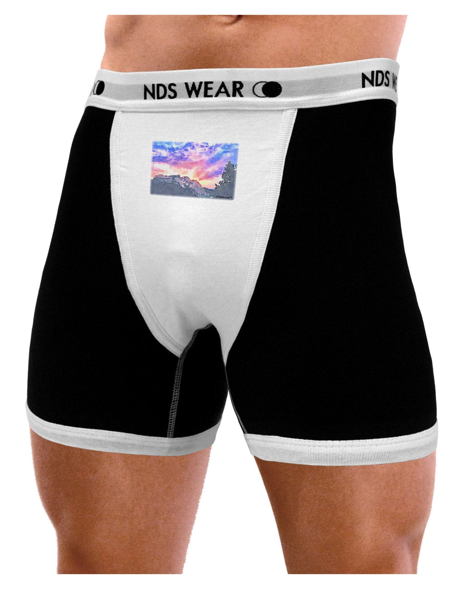 Colorado Rainbow Sunset Watercolor Mens Boxer Brief Underwear-Boxer Briefs-NDS Wear-Black-with-White-Small-NDS WEAR