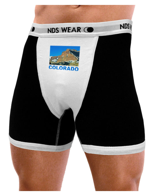 Colorado Snowy Mountains Text Mens Boxer Brief Underwear-Boxer Briefs-NDS Wear-Black-with-White-Small-NDS WEAR