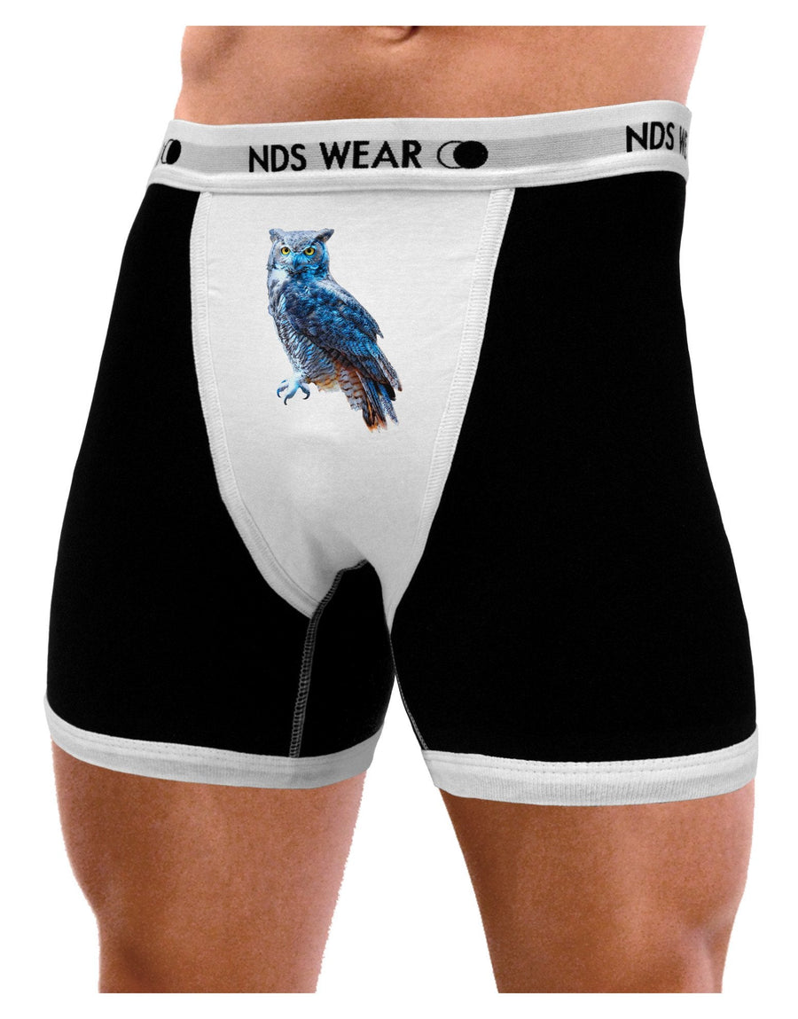 Colorful Great Horned Owl Mens Boxer Brief Underwear-Boxer Briefs-NDS Wear-Black-with-White-Small-NDS WEAR