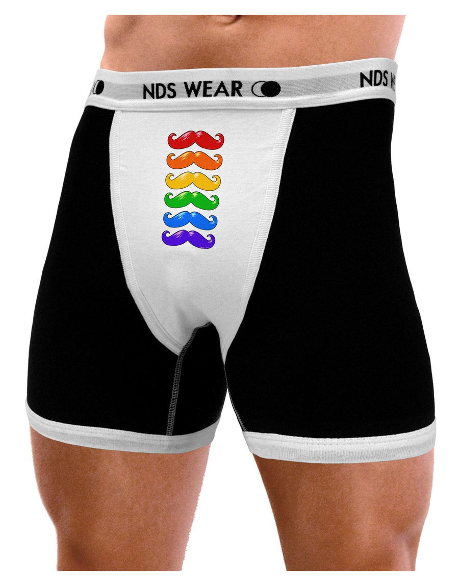 Colorful Rainbow Mustaches Mens Boxer Brief Underwear-Boxer Briefs-NDS Wear-Black-with-White-Small-NDS WEAR