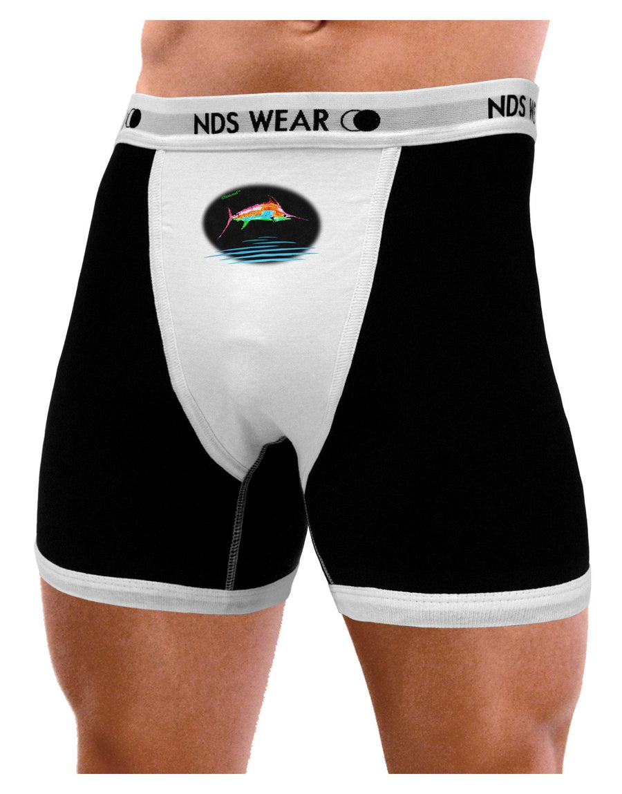 Colorful Swordfish Watercolor Mens Boxer Brief Underwear-Boxer Briefs-NDS Wear-Black-with-White-Small-NDS WEAR