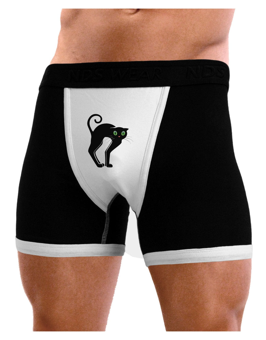 Cute Arched Black Cat Halloween Mens Boxer Brief Underwear-Boxer Briefs-NDS Wear-Black-with-White-Small-NDS WEAR