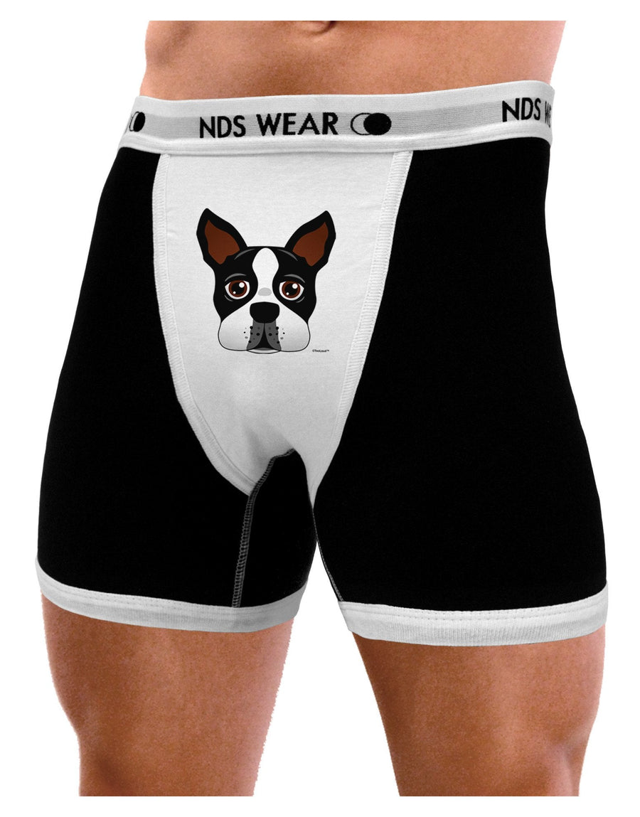 Cute Boston Terrier Dog Face Mens Boxer Brief Underwear-Boxer Briefs-NDS Wear-Black-with-White-Small-NDS WEAR