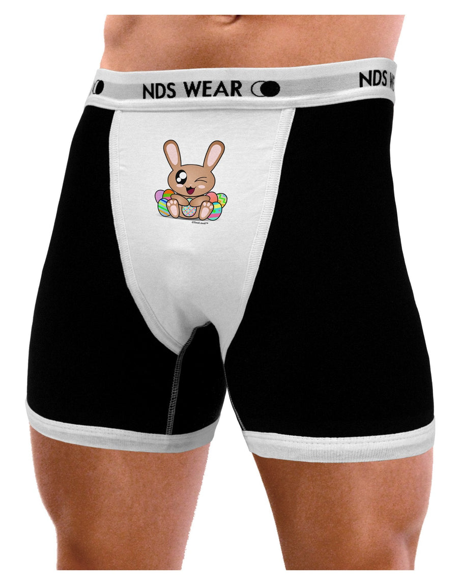 Cute Bunny with Eggs Mens Boxer Brief Underwear-Boxer Briefs-NDS Wear-Black-with-White-Small-NDS WEAR