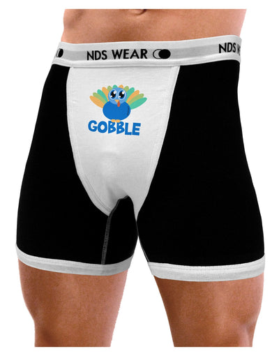 Cute Gobble Turkey Blue Mens Boxer Brief Underwear-Boxer Briefs-NDS Wear-Black-with-White-Small-NDS WEAR