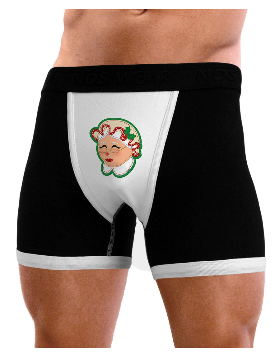 Cute Mrs Claus Face Faux Applique Mens Boxer Brief Underwear-Boxer Briefs-NDS Wear-Black-with-White-Small-NDS WEAR