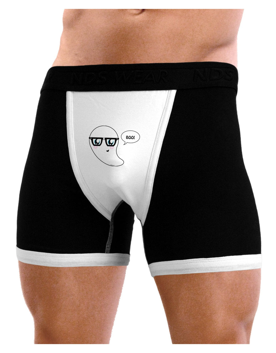 Cute Nerd Ghost Boo Halloween Mens Boxer Brief Underwear-Boxer Briefs-NDS Wear-Black-with-White-Small-NDS WEAR