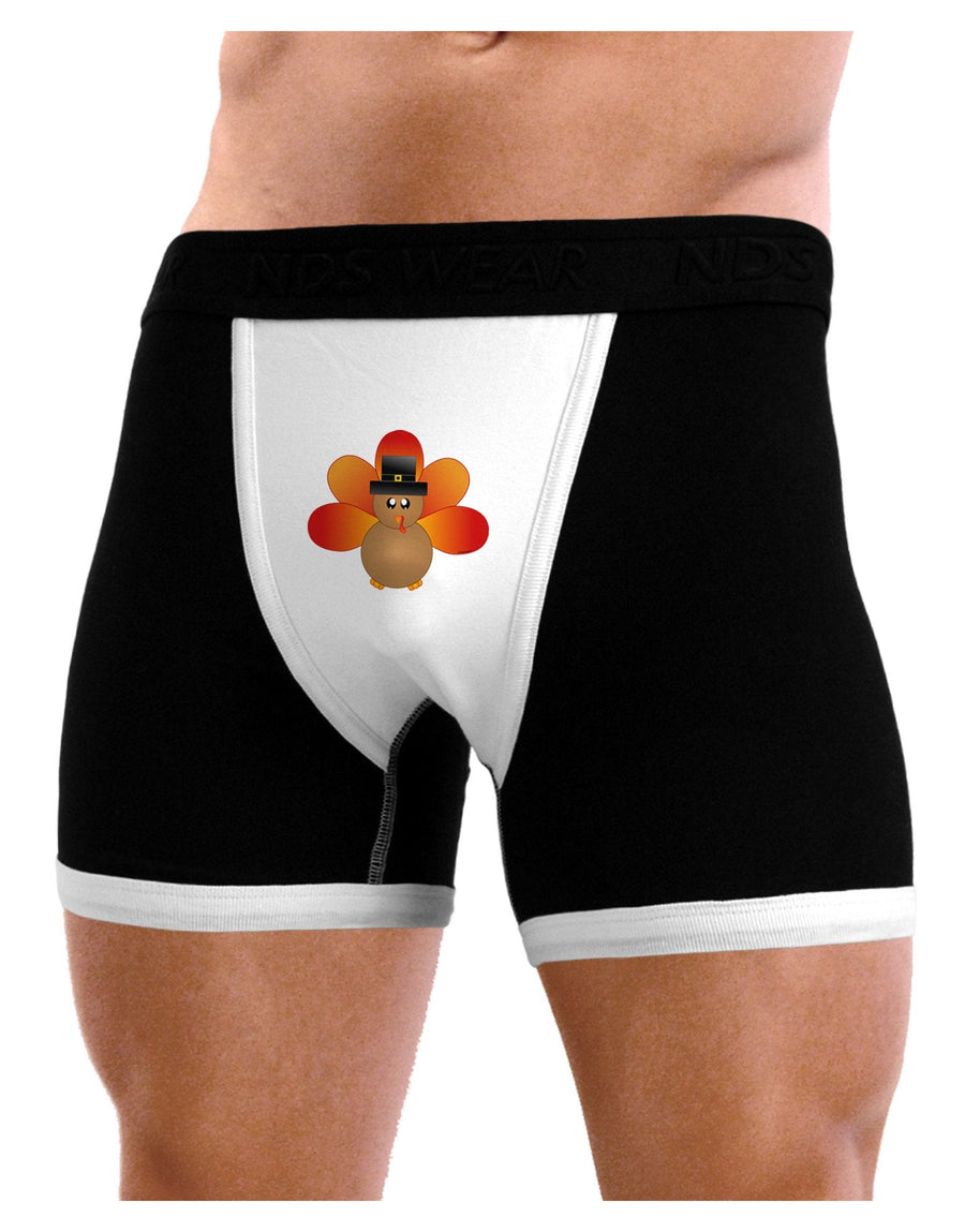 Cute Pilgrim Turkey Thanksgiving Mens Boxer Brief Underwear-Boxer Briefs-NDS Wear-Black-with-White-Small-NDS WEAR