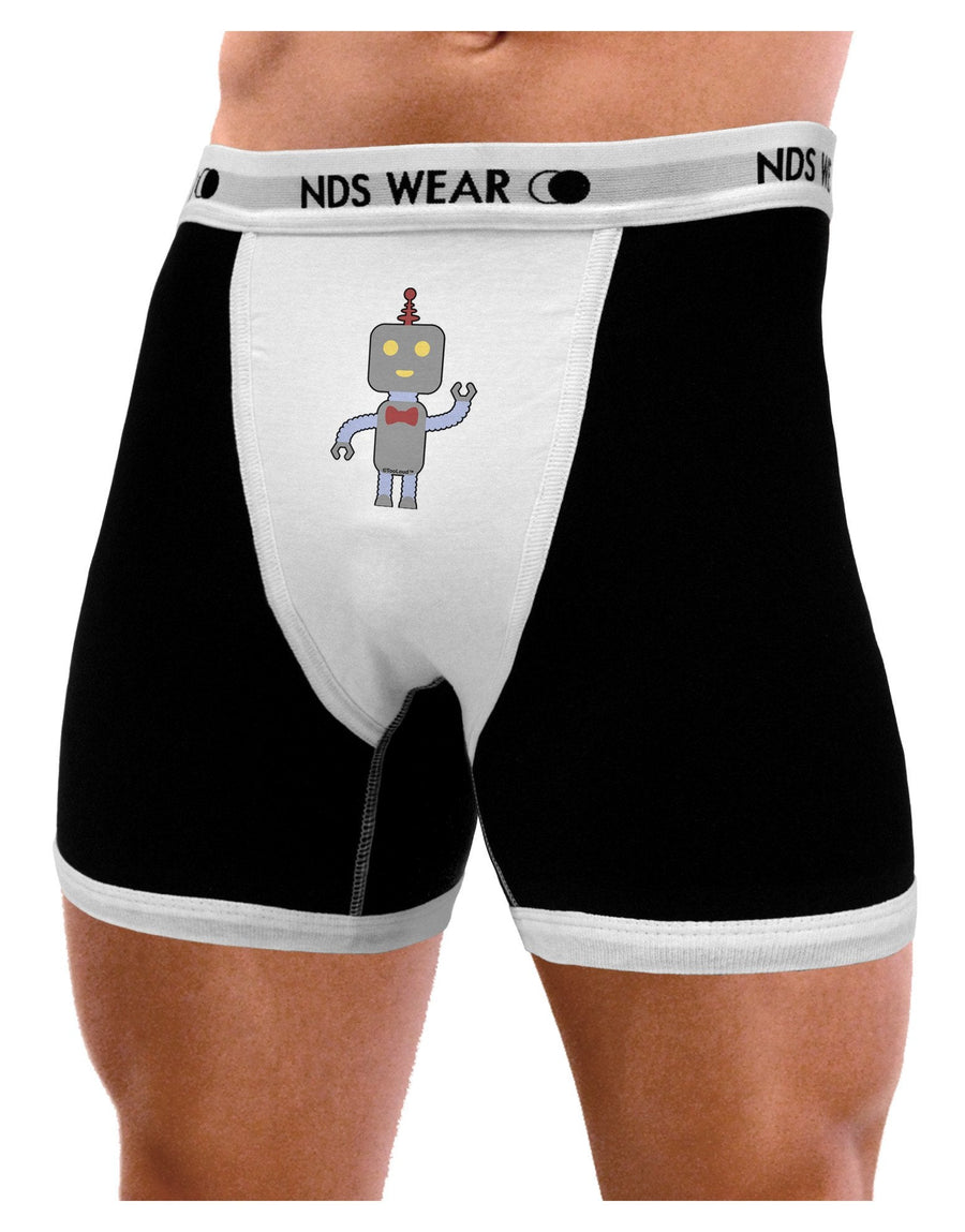 Cute Robot Male Mens Boxer Brief Underwear-Boxer Briefs-NDS Wear-Black-with-White-Small-NDS WEAR