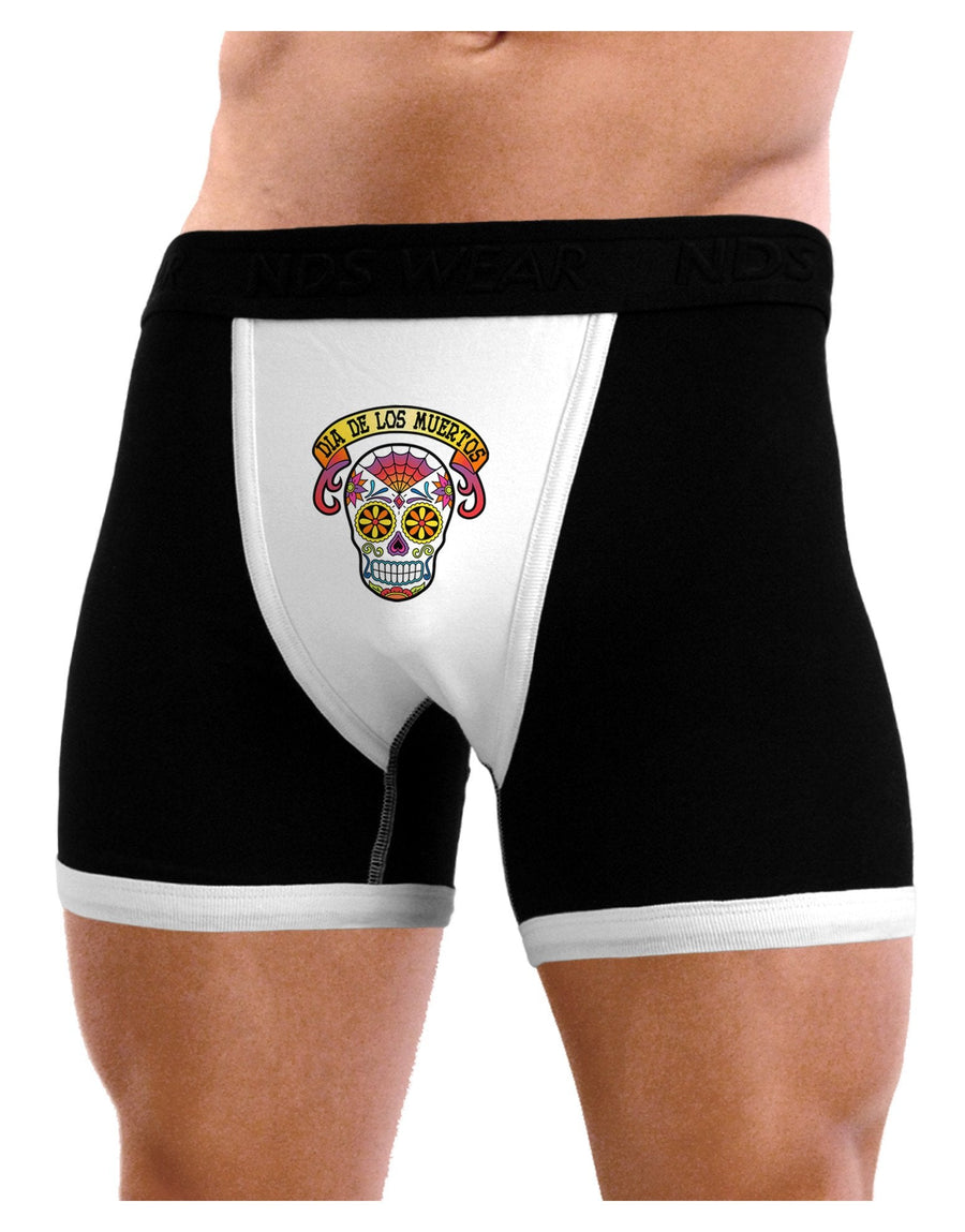 Dia de los Muertos Calavera Mens Boxer Brief Underwear-Boxer Briefs-NDS Wear-Black-with-White-Small-NDS WEAR