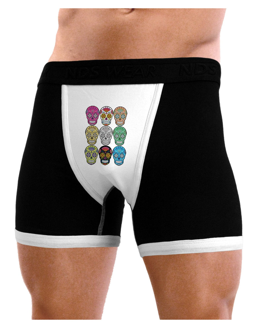 Dia de los Muertos Calaveras Sugar Skulls Mens Boxer Brief Underwear-Boxer Briefs-NDS Wear-Black-with-White-Small-NDS WEAR