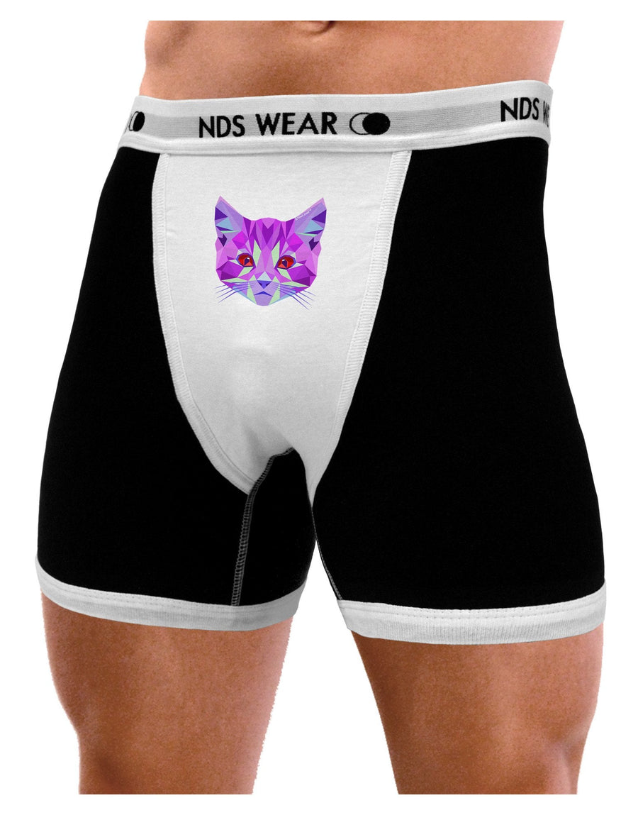 Geometric Kitty Purple Mens Boxer Brief Underwear-Boxer Briefs-NDS Wear-Black-with-White-Small-NDS WEAR