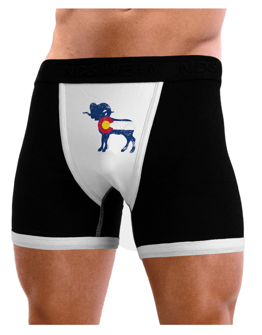 Grunge Rocky Mountain Bighorn Sheep Flag Mens Boxer Brief Underwear-Mens-BoxerBriefs-NDS Wear-Black-with-White-Small-NDS WEAR