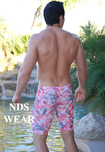 Hibiscus Performance Racing Jammer Swimsuit for Men-NDS Wear-NDS WEAR-Small-Red-Hibiscus-NDS WEAR