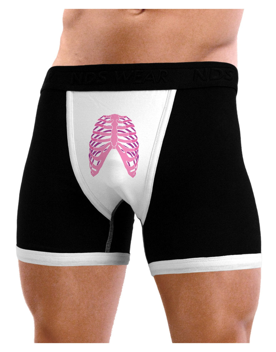 Human Pink Skeleton Bones Ribcage Mens Boxer Brief Underwear-Boxer Briefs-NDS Wear-Black-with-White-Small-NDS WEAR