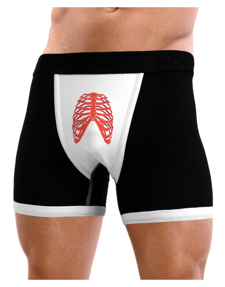 Human Red Skeleton Bones Ribcage Mens Boxer Brief Underwear-Boxer Briefs-NDS Wear-Black-with-White-Small-NDS WEAR