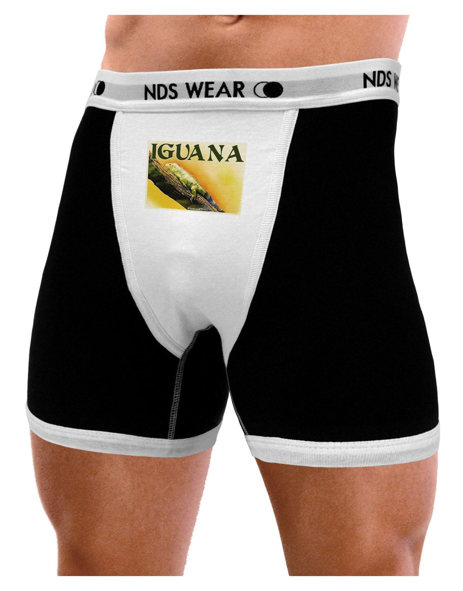 Iguana Watercolor Text Mens Boxer Brief Underwear-Boxer Briefs-NDS Wear-Black-with-White-Small-NDS WEAR