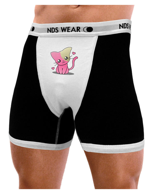 Kawaii Kitty Mens Boxer Brief Underwear-Boxer Briefs-NDS Wear-Black-with-White-Small-NDS WEAR